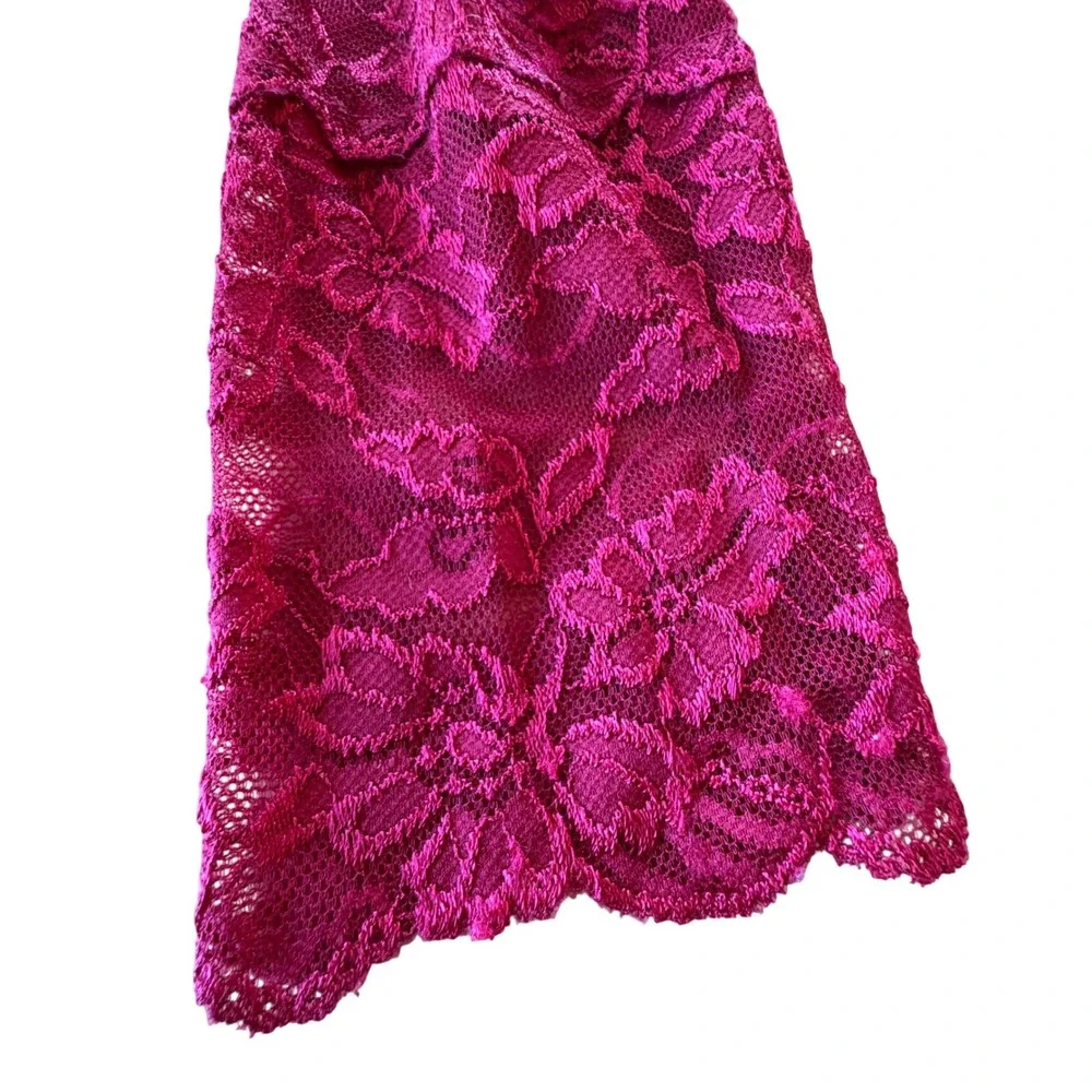 Red Floral Full Lace Long Sleeve Top Women Large Stretch Romantic Coquette Layer - Picture 2 of 9